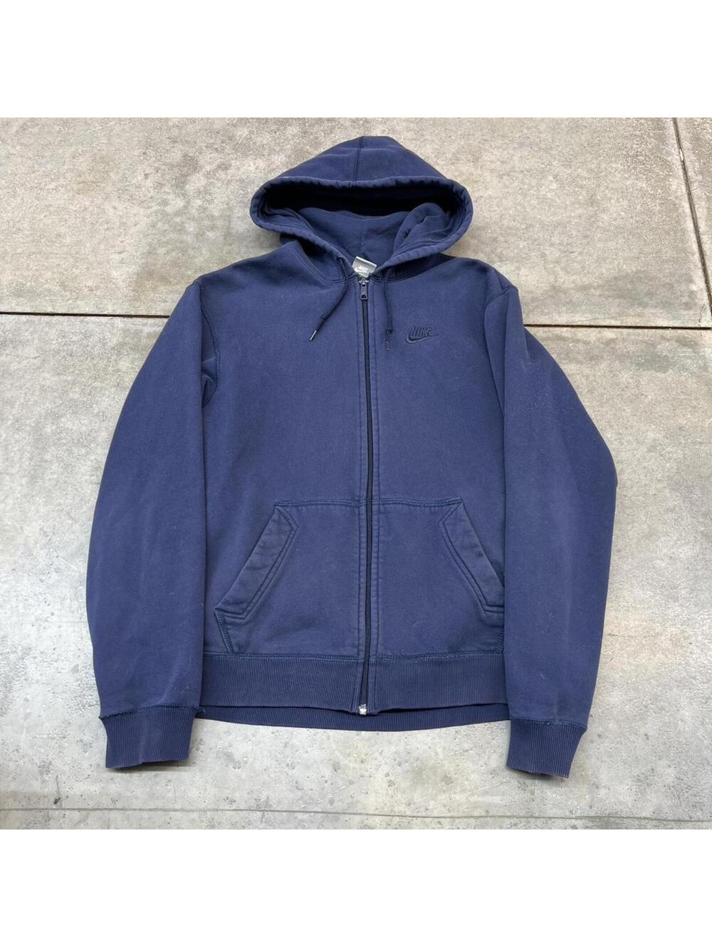 vintage nike navy small swoosh zip up heavyweight hoodie size large